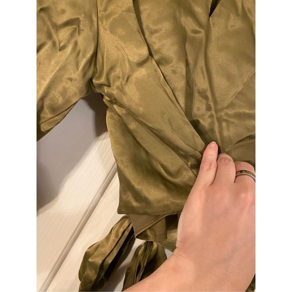 Zara NWT khaki geeen long-sleeve cropped shirt blouse size XL - Picture 8 of 8